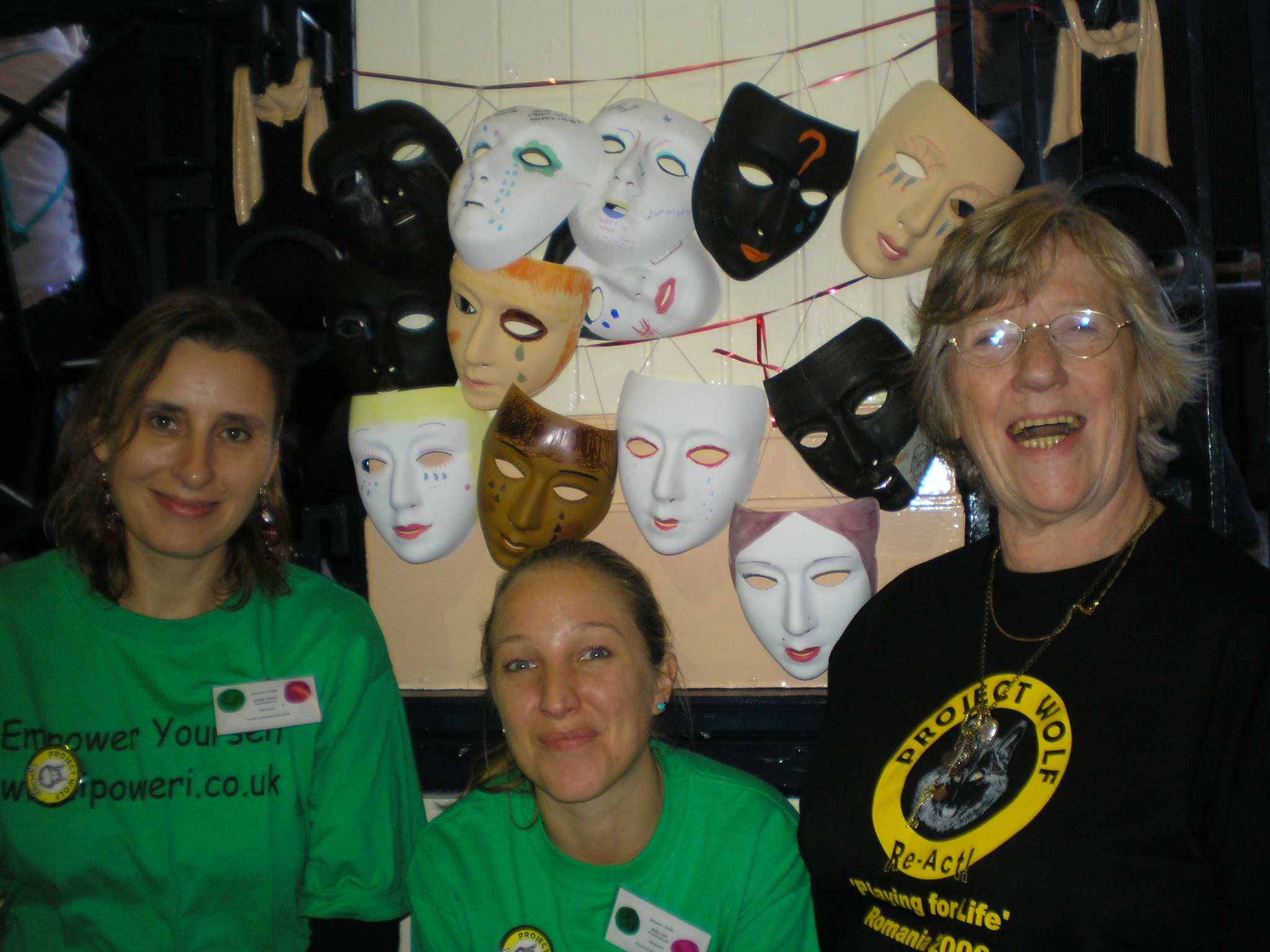 Sue with masks at an anti bullying conference