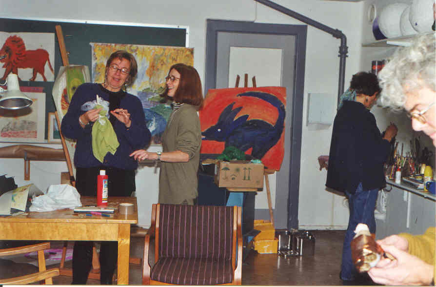 Sue working with Åse Minde and students in Norway through puppets and masks