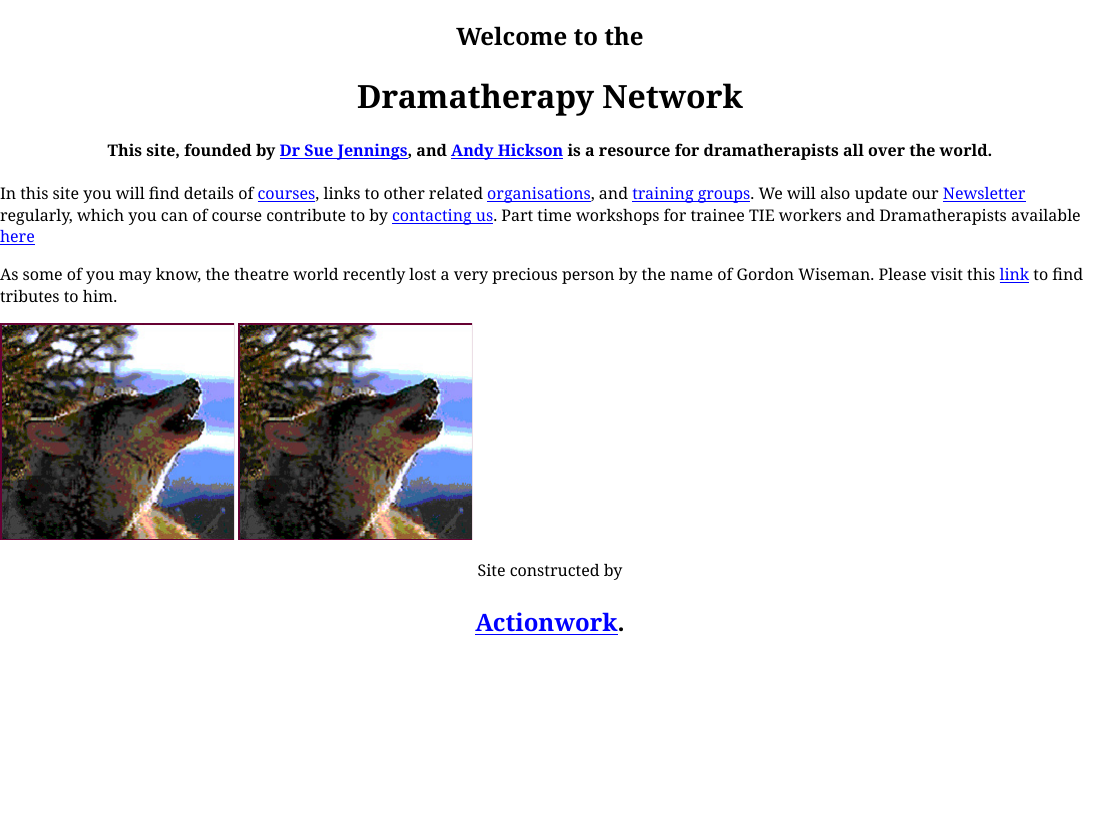 Screenshot of the 2004 Dramatherapy Network gateway homepage.